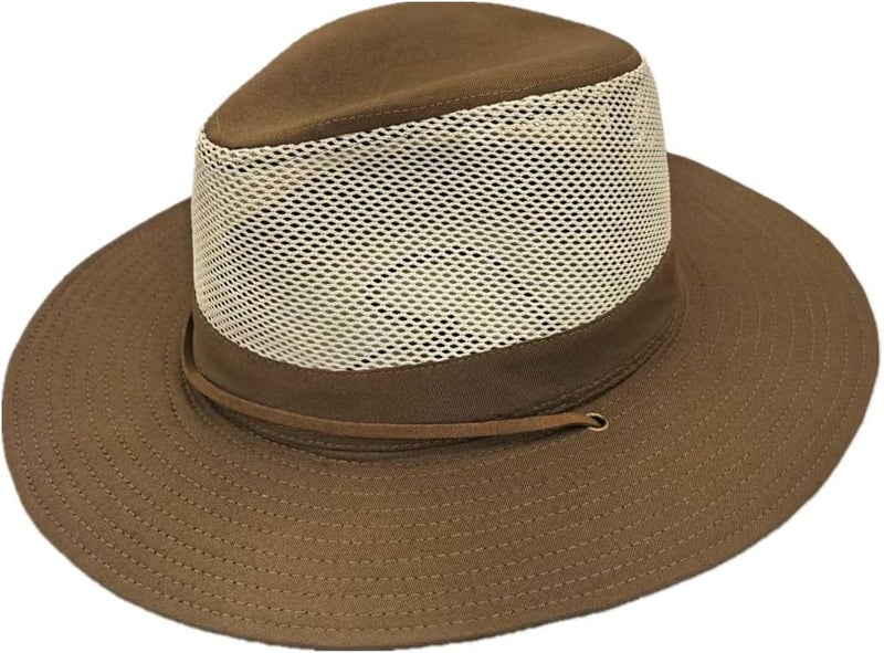 TUREVIEW Store Men's Flat Wide Brim Mesh Safari Outdoor Hat Panama Hat Travel Fishing Hiking with Windproof - Image 1